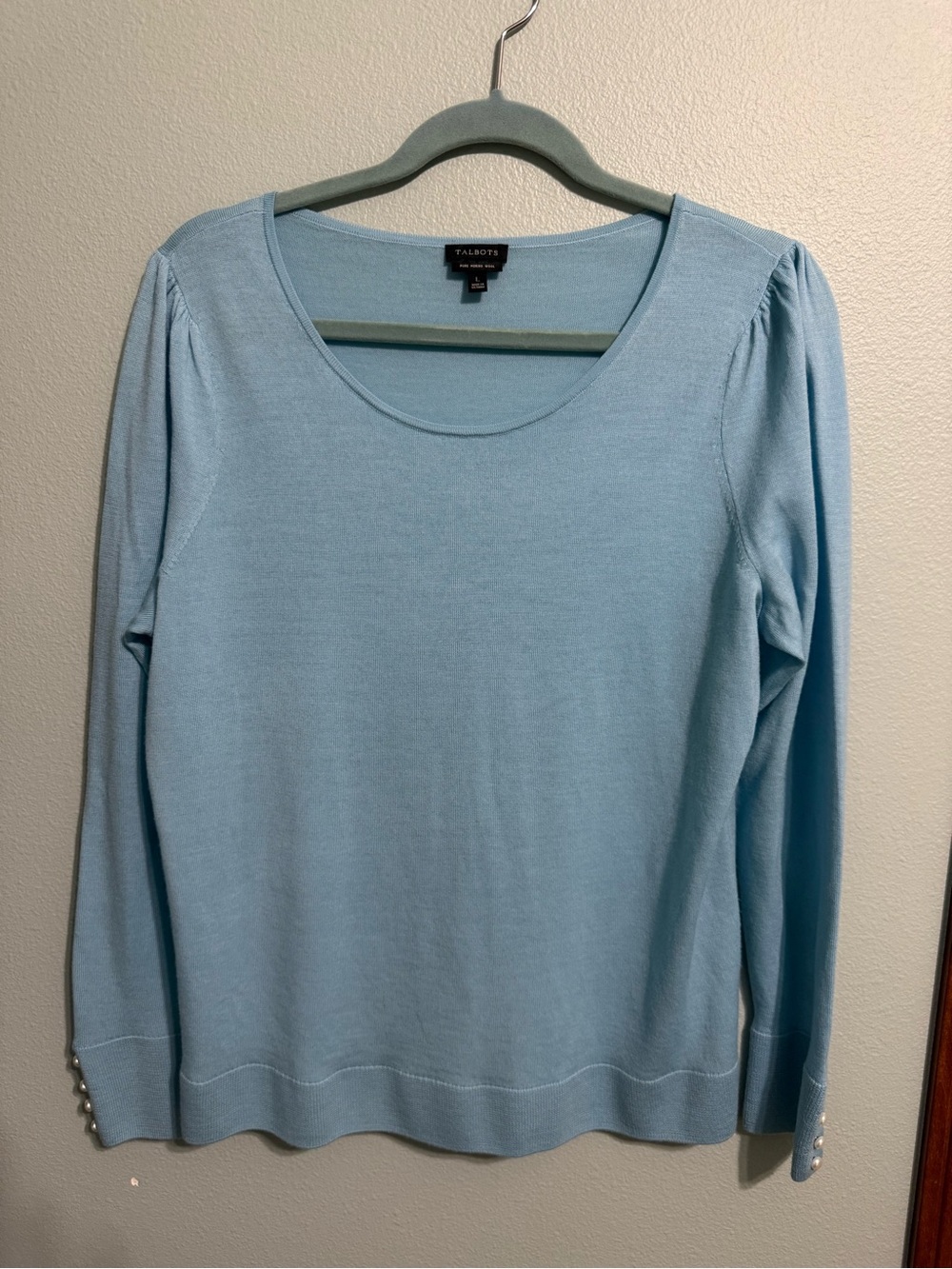 Talbots Merino Wool Fine Knit Gathered Shoulder Sweater Size L